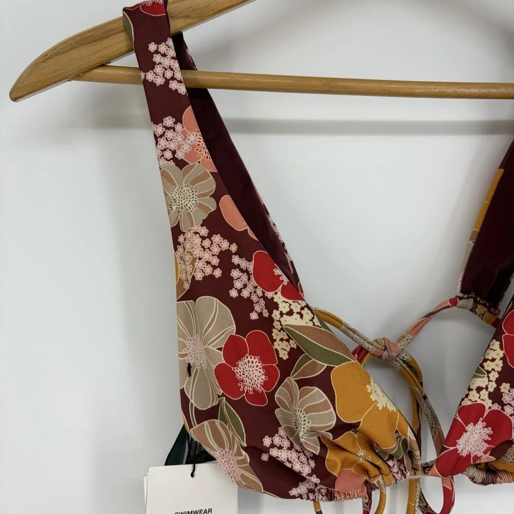 Zara Bikini Top S Retro Colorful String Halter Swimsuit Swim Beach Artsy Grunge
